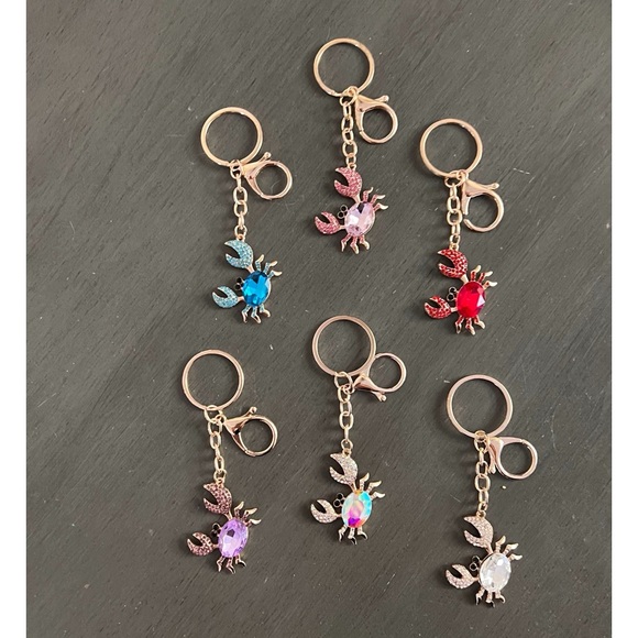 Crab Allover Clear Rhinestone 4" Gold Bag Purse Charm Keychain Mermaid Beach - Picture 2 of 4